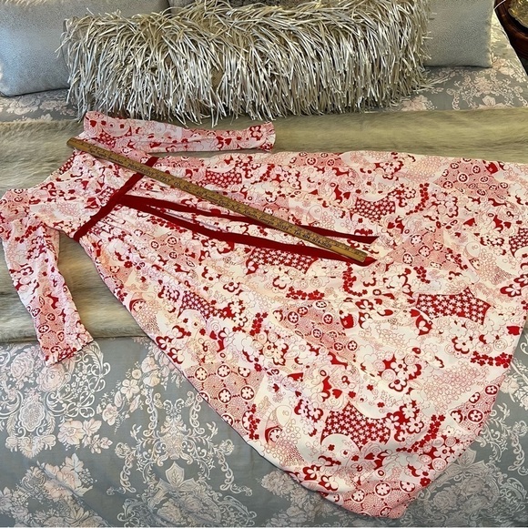 70’s Vintage BRADY BUNCH Party Dress S White Red Floral Puff Sleeves Maxi Dress - Picture 4 of 17